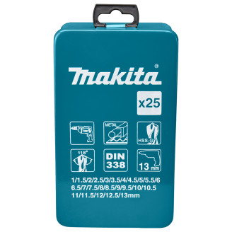 Набір свердел HSS-G по металу 1-13мм (25 шт.) Makita D-54031