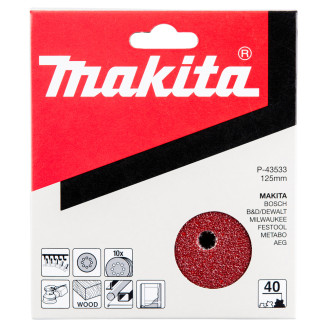 Набір шліфувального паперу MAKITA  d=125 мм K40 10 шт,  P-43533