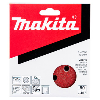 Набір шліфувального паперу  MAKITA d=125 мм K80 10 шт,  P-43555