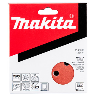 Набір шліфувального паперу  MAKITA d=125 мм K320 10 шт,  P-43608