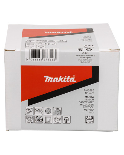 Набор шлифовальной бумаги MAKITA d=125 мм К240 8 отверстий 50 шт P-43686  - фото 2