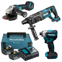 Makita SET-DGA511Z-0826 | Набір інструементів болгарка DGA511Z + ударний шурупокрут DTD158Z + перфоратор DHR241Z + набір 197952-5