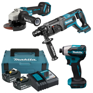 Makita SET-DGA511Z-0826 | Набір інструементів болгарка DGA511Z + ударний шурупокрут DTD158Z + перфоратор DHR241Z + набір 197952-5