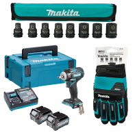 Акумуляторний ударний гайкокрут MAKITA XGT TW005GD201+ набір головок E-16601 + протиударні рукавиці  P-84573