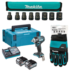 Акумуляторний ударний гайкокрут MAKITA XGT TW005GD201+ набір головок E-16601 + протиударні рукавиці  P-84573