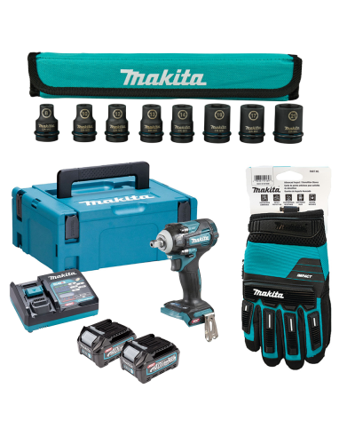 Makita SET-TW005GD201-0826 | Акумуляторний ударний гайкокрут MAKITA XGT TW005GD201+ набір головок E-16601 + протиударні рукавиці P-84573
