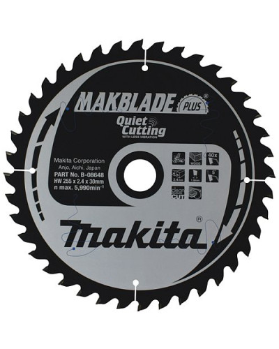 Makita B-08648 | Пиляльний диск Makita MAKBlade Plus по дереву 255x30мм x 40 зуб, B-08648