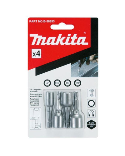 Makita B-38853 | Набор магнитных насадок Makita 4 шт, (1/4, 5/16, 3/8,7/16)х1-7/8 47.6 мм) B-38853