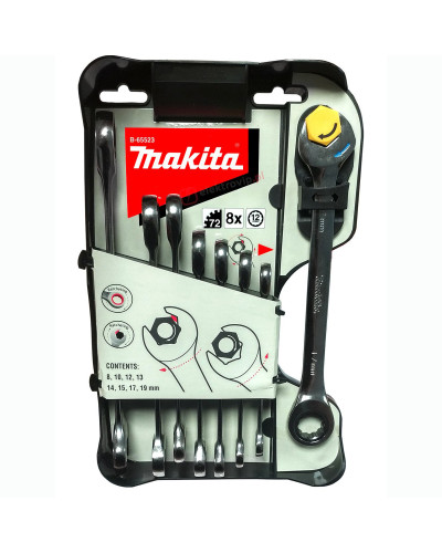 Makita B-65523 | Набір ключів із тріскачкою 8 шт. (8,10,12,13,14,15,17,19 мм) Makita B-65523