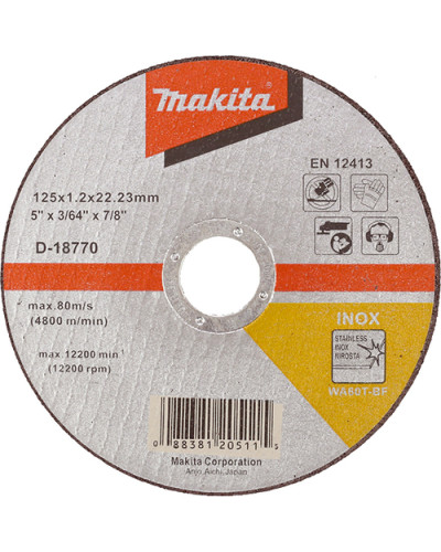 Makita D-18770 | Отрезной диск из нержавеющей стали плоский Makita 125х22.23х1.2 мм, D-18770