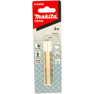 Сверло по металлу MAKITA HSS-TiN 3х61, 2шт, D-64048