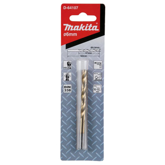 Сверло по металлу MAKITA HSS-TiN 6х93, 1шт, D-64107