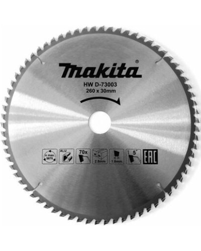 Makita D-73003 | Пиляльний диск Makita TCT для алюмінію 260х30мм 70 зубів, D-73003