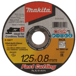 Відрізний  диск по нержавіючой сталі плоский Makita Z60T 125х22.23х0.8 мм, E-10877