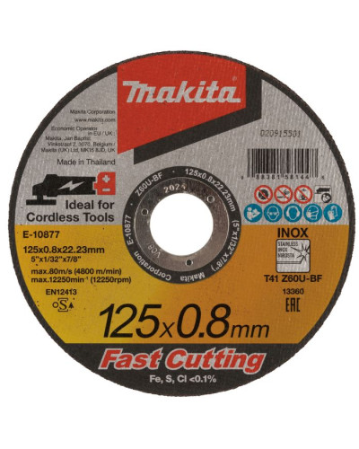 Makita E-10877 | Відрізний диск по нержавіючой сталі плоский Makita Z60T 125х22.23х0.8 мм, E-10877