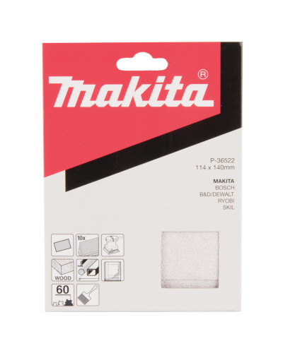 Набор белой шлифовальной бумаги 114х140 мм К60 (10 шт.) Makita P-36522  - фото 2