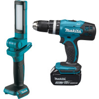 Набор Makita аккумуляторная ударная дрель-шуруповерт DHP453RFX8 и аккумуляторный фонарь DML816X