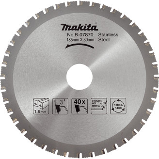 Makita B-07870 | B-07870 MAKITA Пильный диск по нерж, стали 185х30 мм, 40 зубов