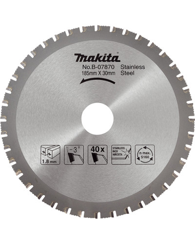 Makita B-07870 | B-07870 MAKITA Пиляльний диск по нерж, сталі 185х30 мм, 40 зубів
