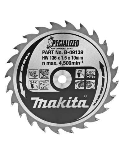 Makita B-09139 | B-09139 MAKITA Пиляльний диск для деревини для акум,пил SPECIALIZED 136x10 мм 24 зуб