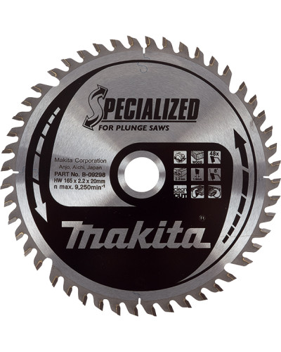 Makita B-09298 | B-09298 MAKITA Пиляльний диск по деревині для заглибних пил SPECIALIZED 165x20 мм 48 зуб