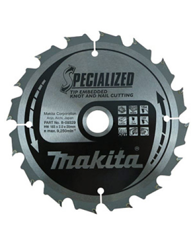 Makita B-09335 | B-09335 MAKITA Пиляльний диск для деревини з цвяхами SPECIALIZED 185x15,88 мм 16 зуб