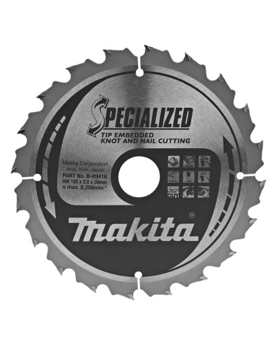 Makita B-09416 | B-09416 MAKITA Пиляльний диск для деревини з цвяхами SPECIALIZED 185x30 мм 20 зуб