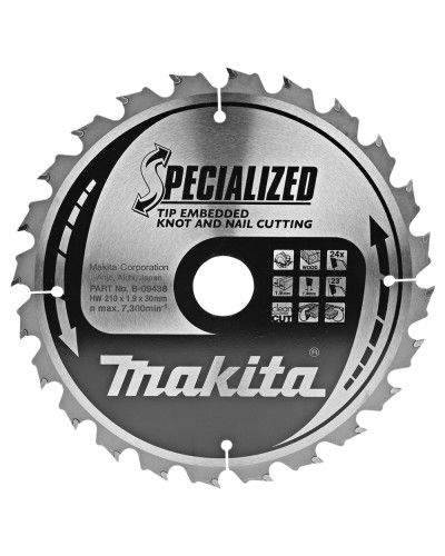 Makita B-09438 | B-09438 MAKITA Пильный диск для древесины с гвоздями SPECIALIZED 210x30/25 мм 24 зуб