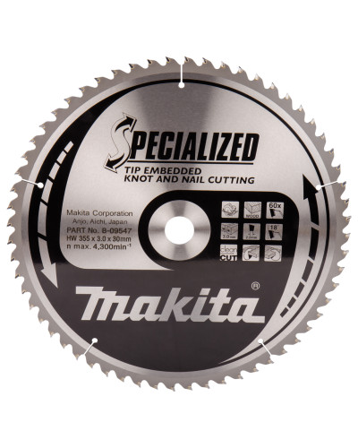 Makita B-09547 | Пиляльний диск для деревини з цвяхами SPECIALIZED Makita 355x30 мм 60 зуб