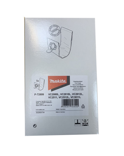 Makita P-72899 | Набір фільтр-мішків Makita VC2010L, VC2511 (5 шт.) P-72899