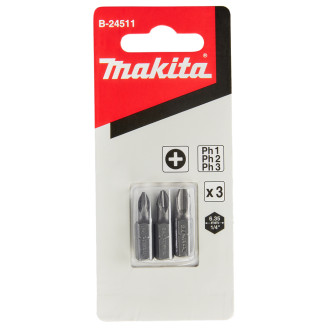 Makita B-24511 |  Біти Makita PH1,PH2,PH3. 25мм, (3 шт) B-24511