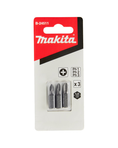 Makita B-24511 | Биты Makita PH1, PH2, PH3. 25 мм, (3 шт.) B-24511