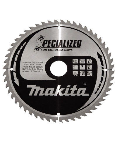 Makita b-32976 | Диск пиляльний по деревині для акум. пил SPECIALIZED 190x30 мм 40T b-32976
