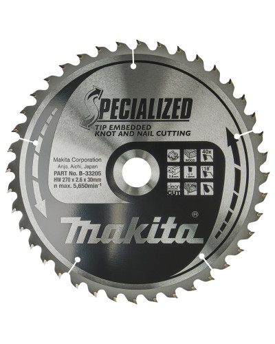 Makita b-33205 | Пильный диск по дереву с гвоздями Specialized 270x30 мм 40T b-33205