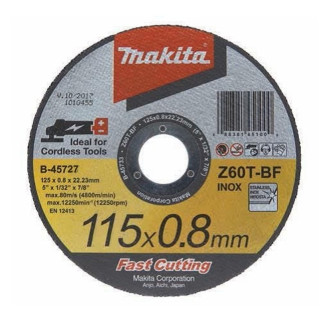 Makita B-45727 | Тонкий відрізний диск для нержавіючої сталі 115х0,8 Z60Т-BF, плаский B-45727