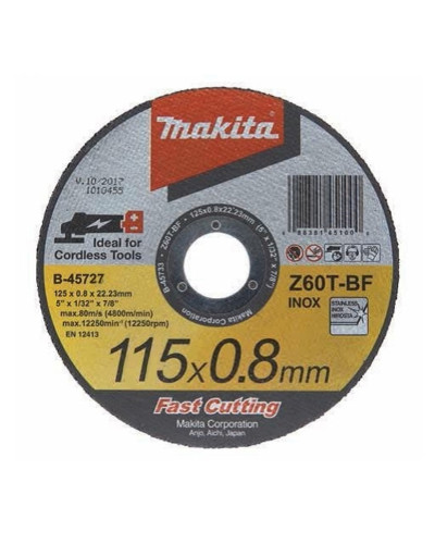 Makita B-45727 | Тонкий відрізний диск для нержавіючої сталі 115х0,8 Z60Т-BF, плаский B-45727