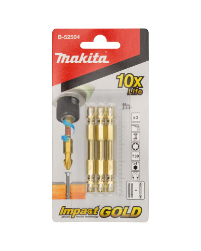 Подвійна торсіонна намагнічена біта Impact Gold Т-30-65 мм, 3 шт, B-52504  - фото 2