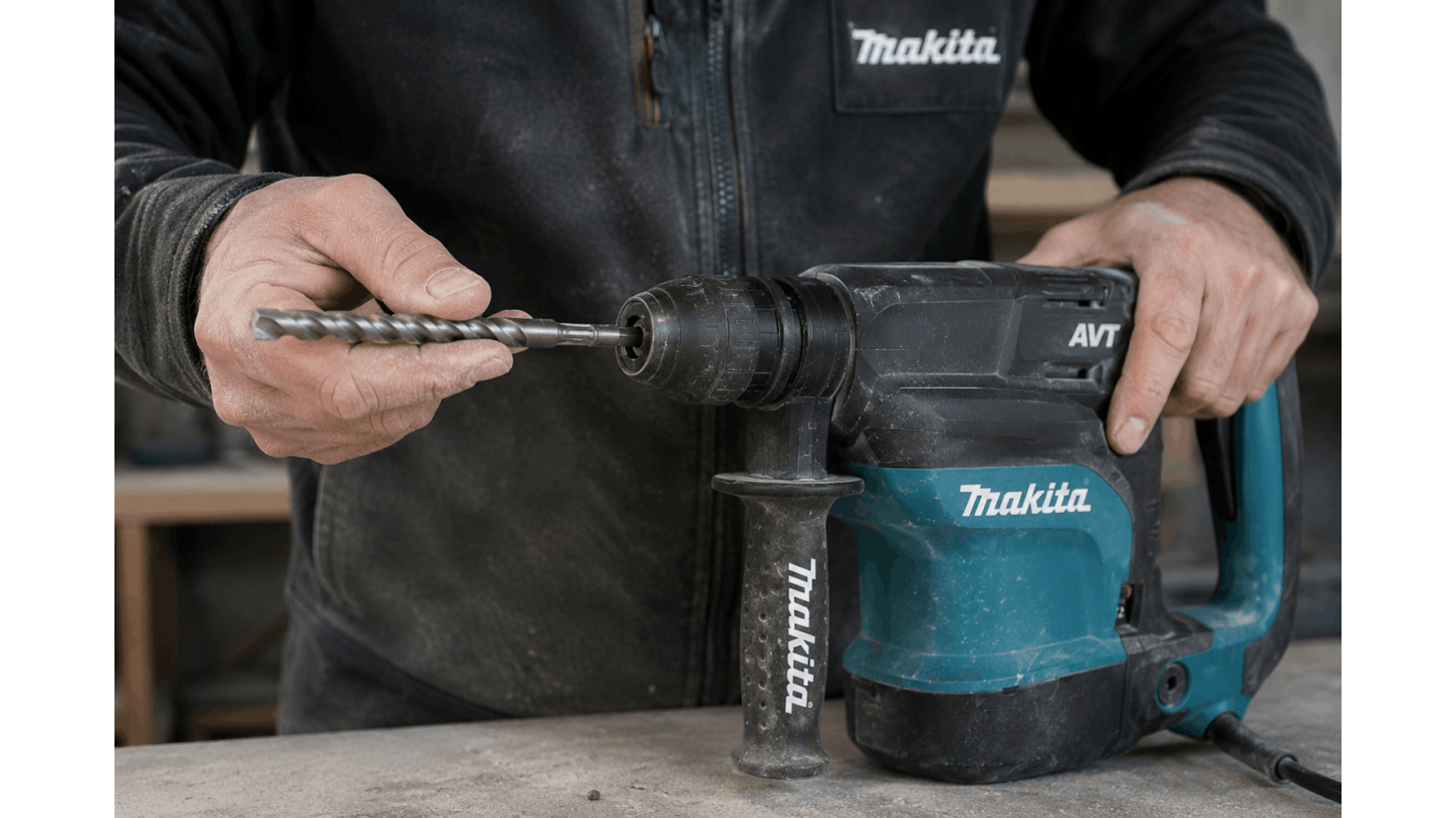 Як вставити або дістати свердло на перфораторі Makita