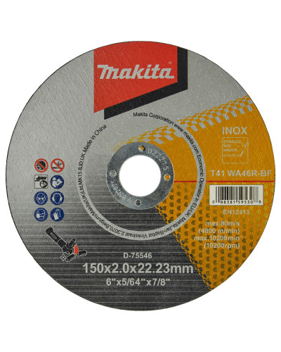 Makita D-75546 | Тонкий відрізний диск для нержавіючої сталі 150х2х22,23мм 46R, плаский, MAKITA , D-75546
