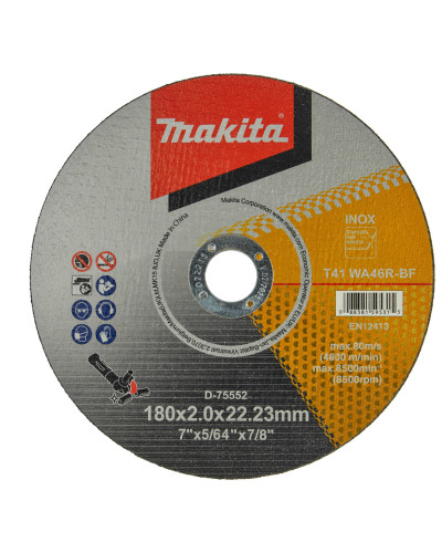 Makita D-75552 | Тонкий отрезной диск для нержавеющей стали 180х2х22,23мм 46R, плоский D-75552