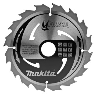 Makita B-07945 | Пиляльний диск Makita MForce по дереву 185x30мм x 16 зубів, B-07945