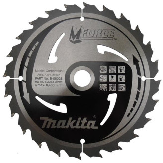 Makita B-08028 | Пиляльний диск Makita MForce по дереву 180x20мм x 24 зуб, B-08028
