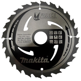 Makita B-08034 | Пиляльний диск Makita MForce по дереву 180x30мм x 24 зубів, B-08034