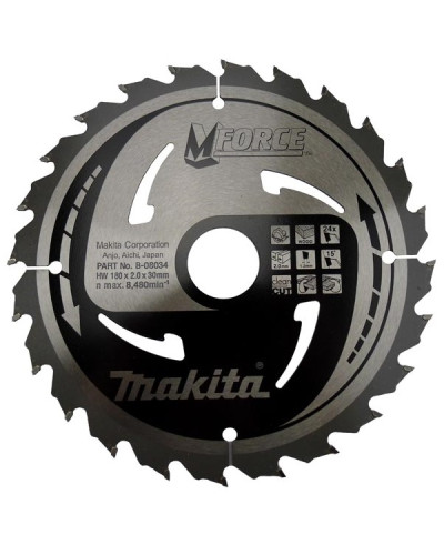Makita B-08034 | Пиляльний диск Makita MForce по дереву 180x30мм x 24 зубів, B-08034