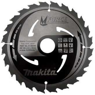 Makita B-08040 | Пиляльний диск Makita MForce по дереву 185x30мм x 24 зуб, B-08040