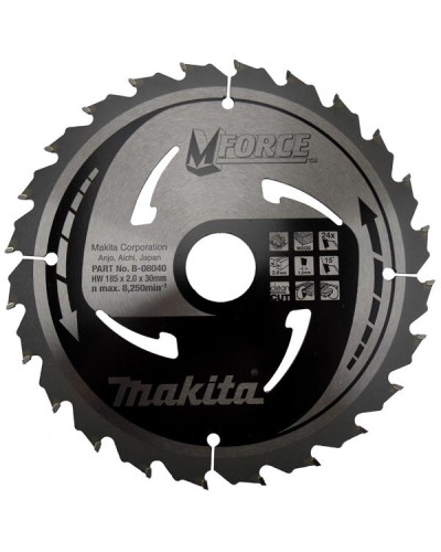 Makita B-08040 | Пиляльний диск Makita MForce по дереву 185x30мм x 24 зуб, B-08040
