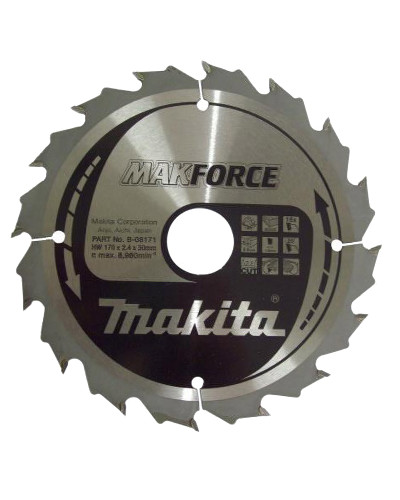 Makita B-08171 | Пиляльний диск Makita MForce по дереву 170x30мм x 16 зубів, B-08171