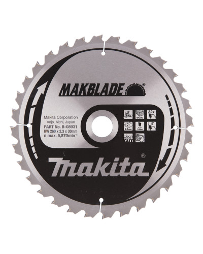Makita B-08931 | Пиляльний диск Makita MAKBlade по дереву 260x30мм x 32 зуб, B-08931