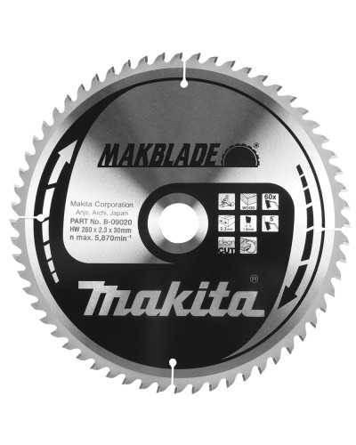 Makita B-09020 | Пиляльний диск Makita MAKBlade по дереву 260x30мм x 60 зуб, B-09020