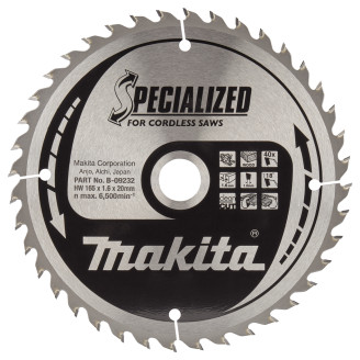 Makita B-09232 | Пиляльний диск  по деревині Makita для акум,пил SPECIALIZED 165x20 мм 40 зуб, B-09232